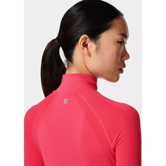 Sweaty Betty Athlete Seamless Half Zip Long Sleeve Top Glow Pink Size US 8, UK M - Picture 3 of 12